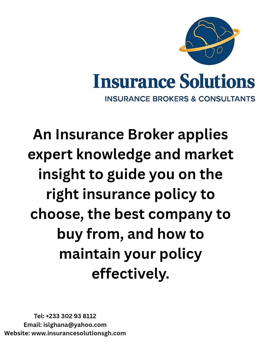 i_solutionsltd's tweet image. #ISL - Your reliable link to #insurance services in Ghana.

With deep knowledge of the insurance market, your Broker helps you choose the right policy, select the right insurer, and stay protected at all times

#Insurance #Brokers &amp;amp; #Consultants