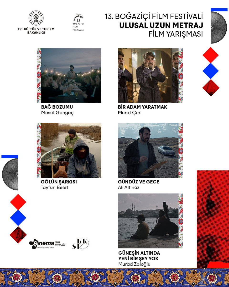 BogaziciFF's tweet image. 13. Boğaziçi Film Festivali'nde Altın Yunus için Yarışacak Filmler Belli Oldu! 🎬

📌 7-14 Kasım tarihlerinde gerçekleşecek festivalin Ulusal Uzun Metraj Film Yarışması'nda 10 film yer alıyor.

🐬 Bağ Bozumu | Mesut Gengeç
🐬 Bir Adam Yaratmak | Murat Çeri
🐬 Gölün Şarkısı |…