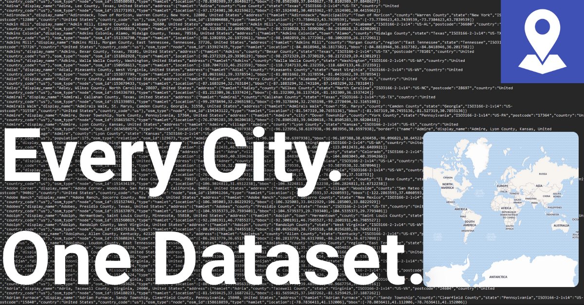 geoapify's tweet image. Need all the world’s cities, towns, and villages in one dataset? 🌍
Download structured, ready-to-use data for any country — free from Geoapify.
👉 geoapify.com/download-all-t…
#Geoapify #OpenData #Developers #Geospatial #DataScience
