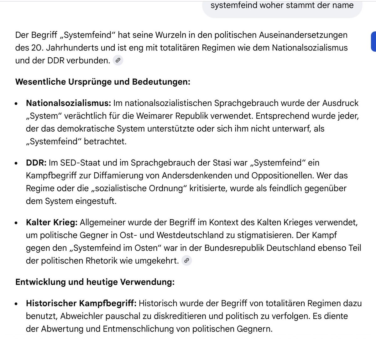 <a href="/Markus_Soeder/">Markus Söder</a> "Systemfeind ist Nazi Sprech oder auch für die DDR charakteristisch. Beides totalitäre sozialistische Systeme.

Schön zu wissen wessen Geistes Kind Sie sind Herr Söder.
Hoffentlich hat die AfD mit Ihnen nichts gemein, denn dann wäre sie genau so unwählbar wie die aktuelle Union