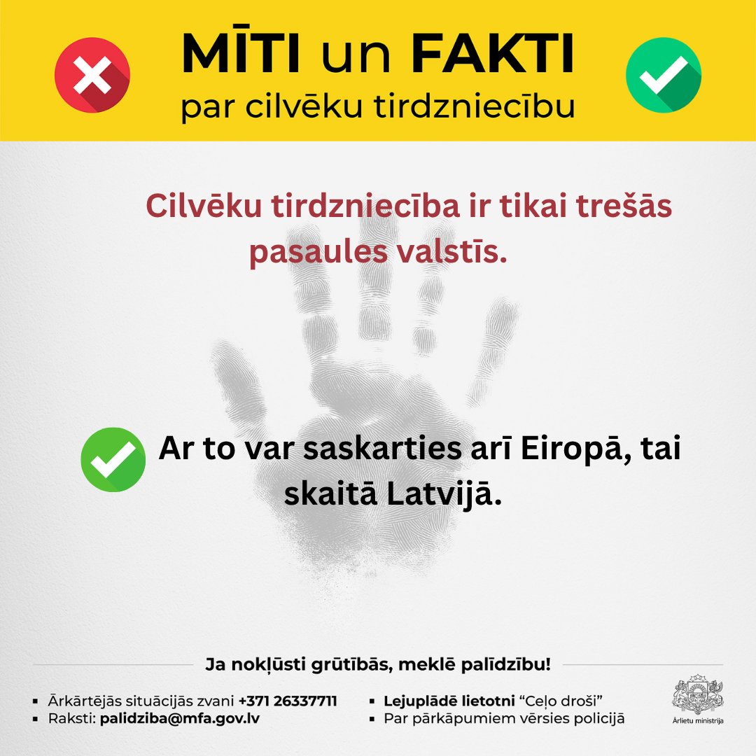 Arlietas's tweet image. ℹ️ Cilvēku tirdzniecība nepazīst robežas. Tā skar cilvēkus visā pasaulē 🌍. 
Esi informēts, būsi pasargāts!
#cilvēkutirdzniecībainē