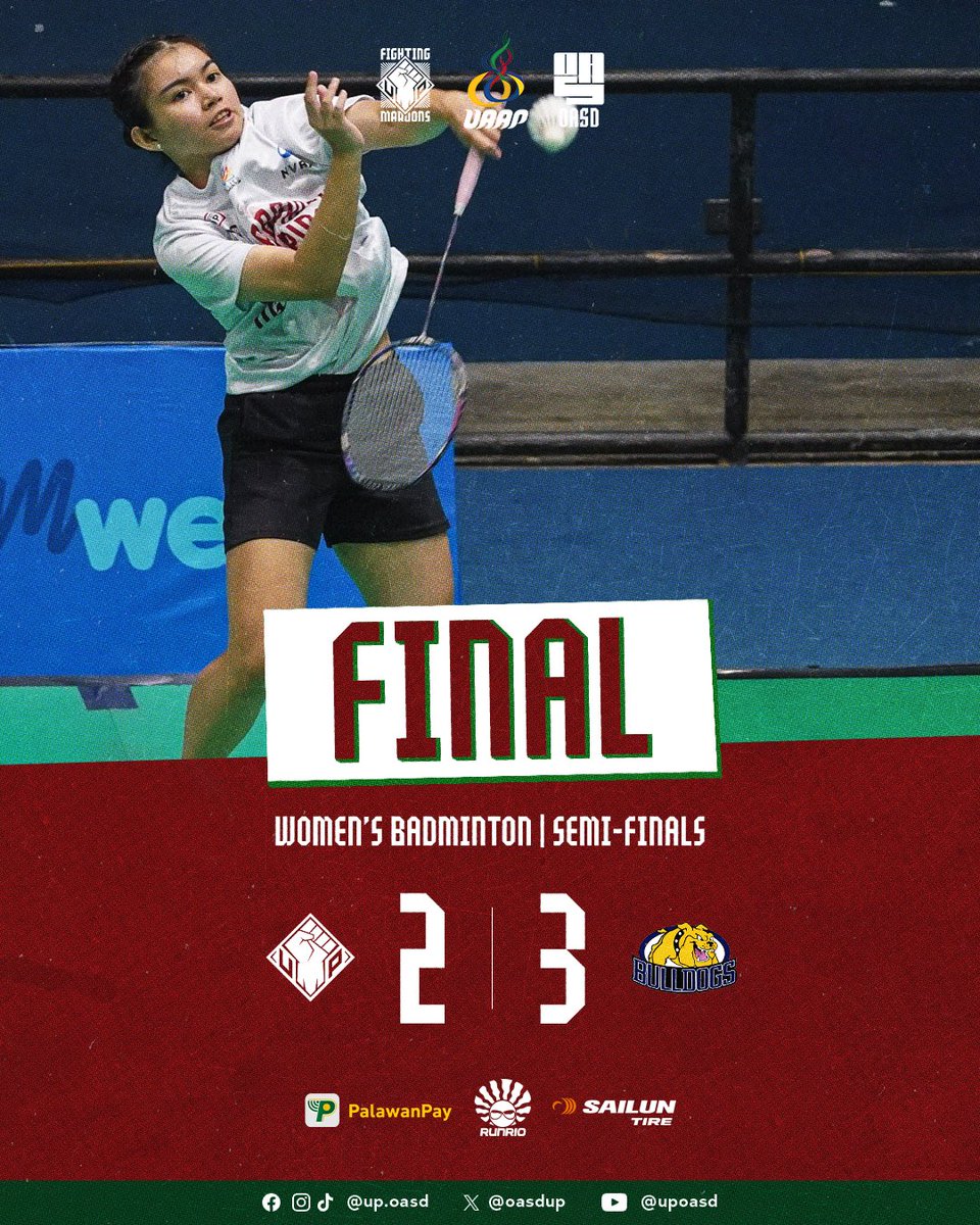 #LabanUP ✊ NU Women's Badminton Team def. UP Women's Badminton Varsity Team, 3–2

Our #SugodUP, #LabanUP, and #UPFight are being energized by Palawan Pay, RUNRIO Inc., and Sailun Tire.