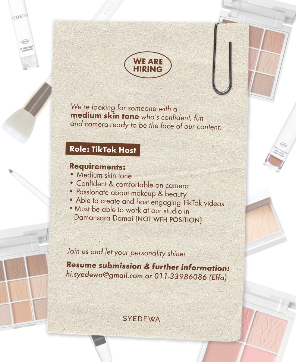 We’re looking for a Medium Skin Tone girlie to join us as our next TikTok Live Host!

If you love talking beauty, vibing with the crowd, and showing off your looks — this one’s for you 💄💋

Contact the number given or email us to apply 💌