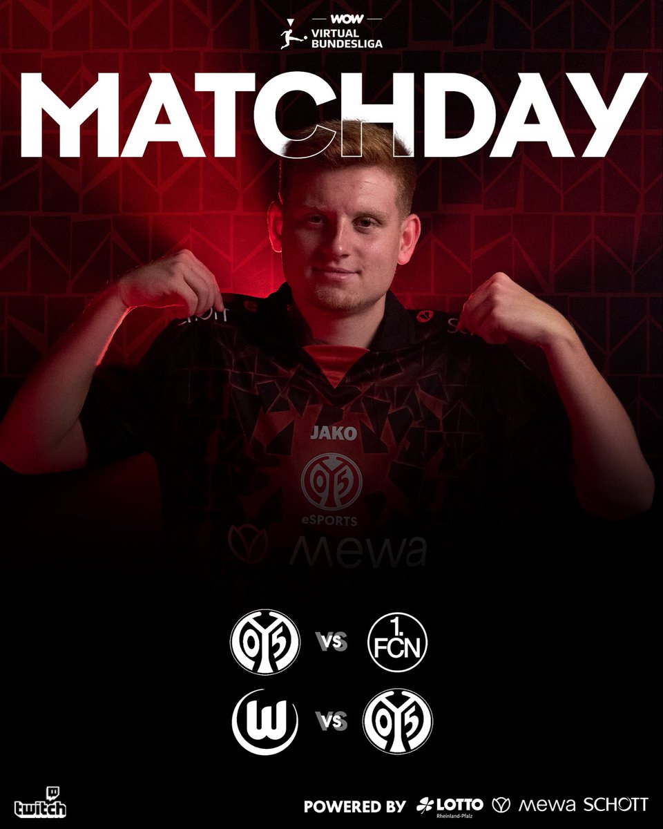 MATCHDAY 🚨
⏰ 17:40 Stream Start
🎮 18:00 🆚 <a href="/fcn_esports/">1. FC Nürnberg eSports</a> 
🎮 20:00 🆚 <a href="/vflesport/">VfL Wolfsburg E-Sport</a> 

#Mainz05 #VirtualBundesliga