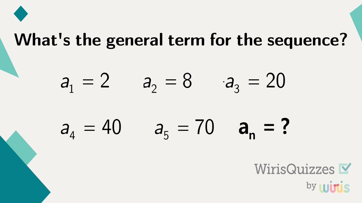 WirisQuizzes's tweet image. Hey there, math lovers! 🧮
We are looking for the general term in this sequence. Are you up for the challenge? 🚀
#WirisQuizzes #mathquiz #mathproblem #mathexercise #problem #MathType #math #mathematics #geometry #STEM