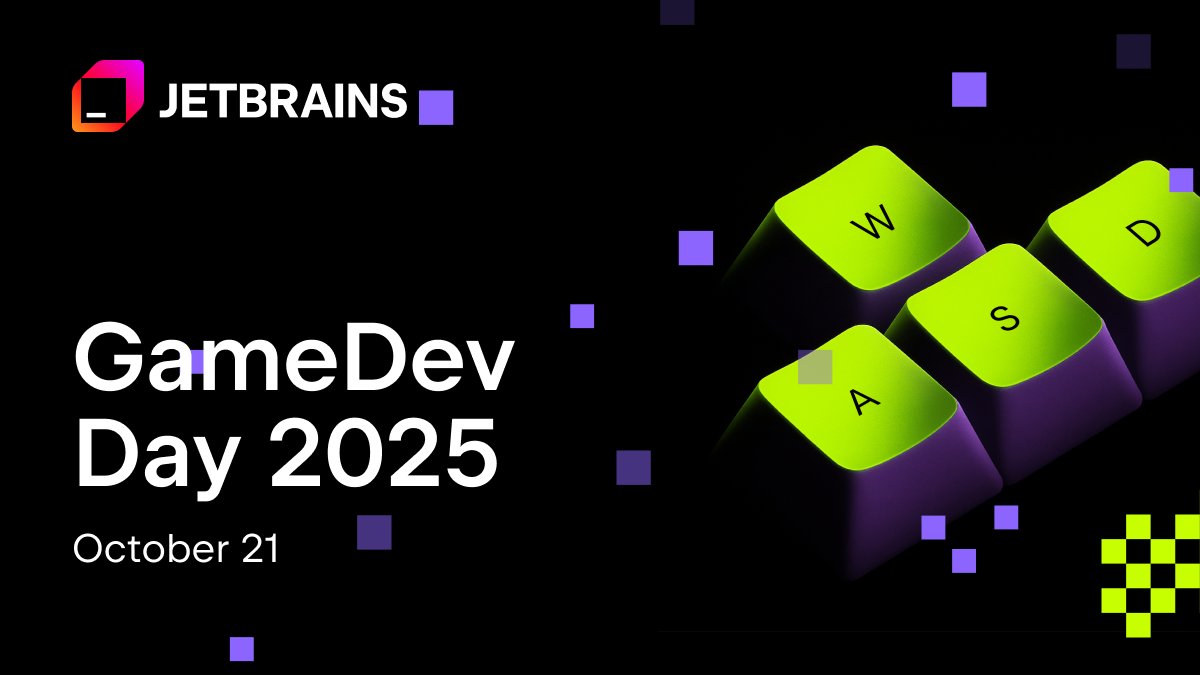 dotnetfdn's tweet image. Today! Oct 21, JetBrains hosts GameDev Day 2025 – a free online gathering for anyone making games. 🎮
Expect talks on Unity, Unreal, Godot, workflows, debugging, and design. 🌍
Thousands of devs worldwide will join – will you? Register: hubs.li/Q03NLW0H0
#GameDevDay2025
