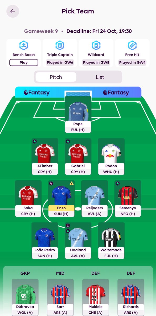 🚌 

What should I do here? Any suggestions? 

Feels wrong to sell Joao Pedro now, so Reijnders could be upgraded. Issue is there’s nothing in the bank… 

How is your bus team looking like? 

#FPL #FPLCommunity