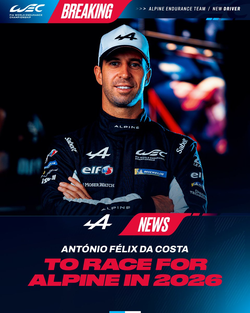 FIAWEC's tweet image. BREAKING NEWS: @afelixdacosta announced as 2026 driver for @SignatechAlpine 🚨
#WEC #Alpine