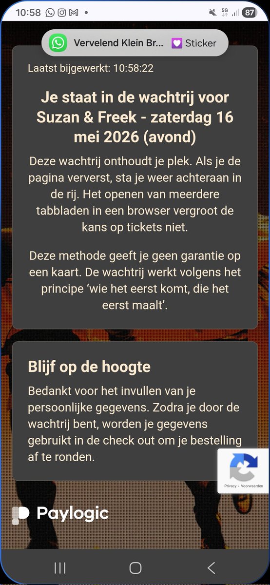 StarAWings's tweet image. Ben ik de enige die er na bijna 2 uur wachten (ik opende de site al om 9 uur en kon mijn gegevens al invullen) om er vervolgens tot 2 keer toe uit gegooid te worden en mijn broertje... opent de website en bam... direct door en kaartjes... #paylogic #susanenfreek @paylogics