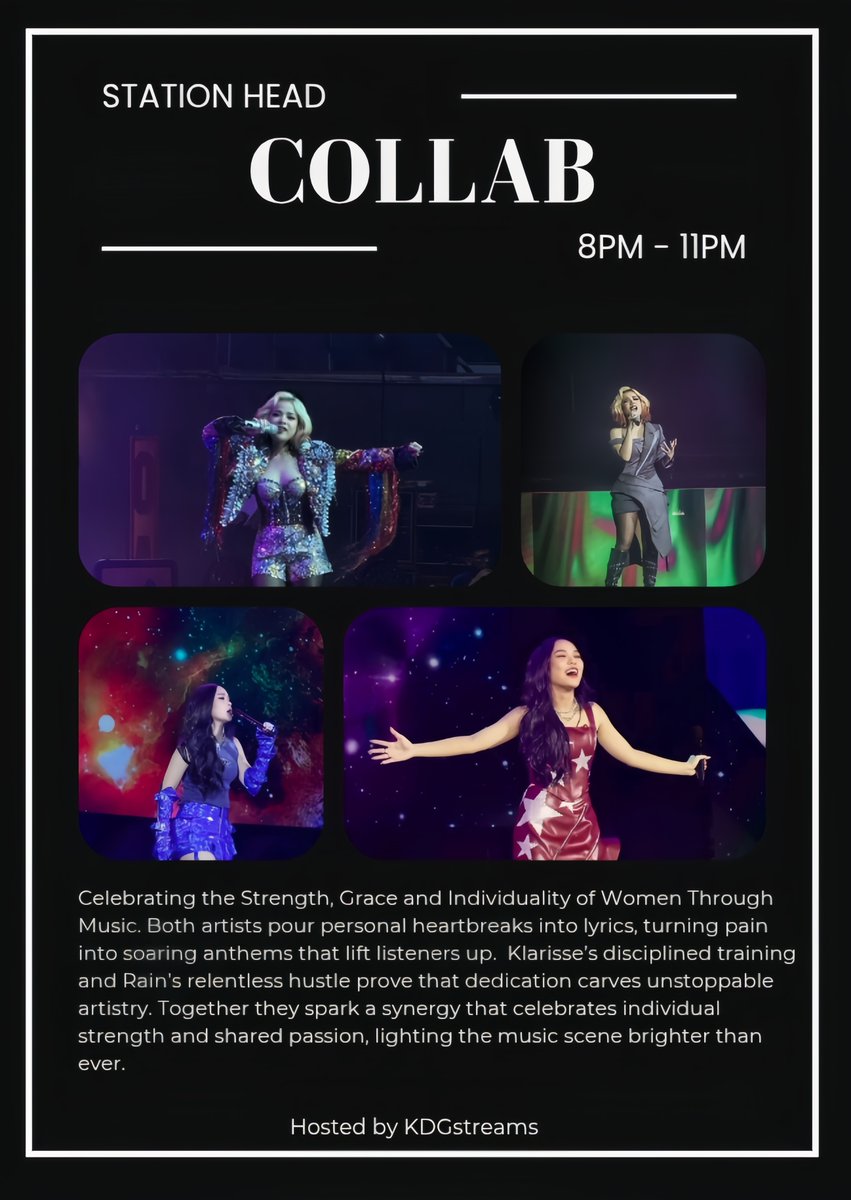 Raindears!!

We're beyond excited to announce our collab at SH again with <a href="/KDGstreams/">KDGstreams</a> later from 8pm to 11pm. Let's come together to celebrate and groove to the music of two talented artists with their incredible vocals. 🎶

don't miss out! 💚

#RainCelmar #KlarisseDeGuzman