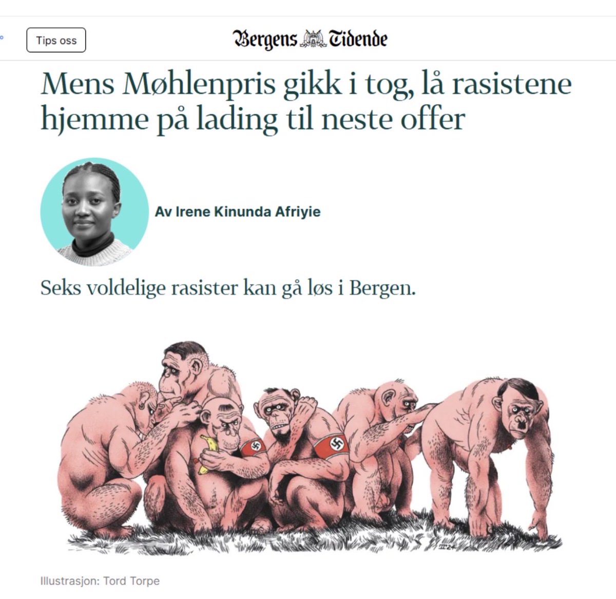 Embrik🇳🇴 (@embrikaslaksen) on Twitter photo Ikke glem hvordan <a href="/IreneKinunda/">Irene Kinunda Afriyie</a> og <a href="/btno/">Bergens Tidende</a> pisket opp stemningen og fikk flere tusen bergensere til å gå i fakkeltog.. de publiserte helt ukritisk det Hamse Ali hadde sagt , og bidro til sterk polarisering mot nordmenn… Ikke glem hvordan <a href="/IreneKinunda/">Irene Kinunda Afriyie</a> og <a href="/btno/">Bergens Tidende</a> pisket opp stemningen og fikk flere tusen bergensere til å gå i fakkeltog.. de publiserte helt ukritisk det Hamse Ali hadde sagt , og bidro til sterk polarisering mot nordmenn…