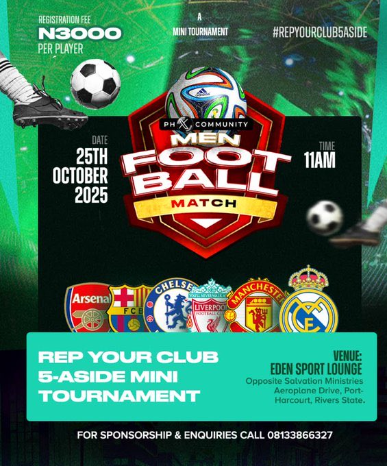 This #PhXFootball on Saturday is not just for men and not just for players, it’s for everyone (both spectators &amp; women) because the more the merrier.

Please come with any board games you have at home, ludo, scrabbles, whot, monopoly, etc. bring all.

See you all this Saturday😘