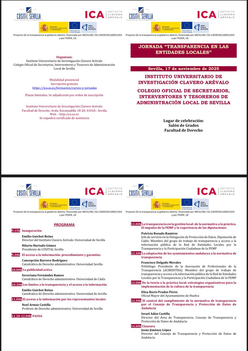 Nos vemos en Sevilla el próximo 17 de noviembre en la Jornada “Transparencia en las entidades locales” del <a href="/iclaveroarevalo/">instituto clavero arévalo</a> y <a href="/CositalSevilla/">Cosital Sevilla</a>.

Muchas gracias a Emilio Guichot por la invitación a un evento en el que voy a estar acompañado por gente a la que aprecio y admiro.