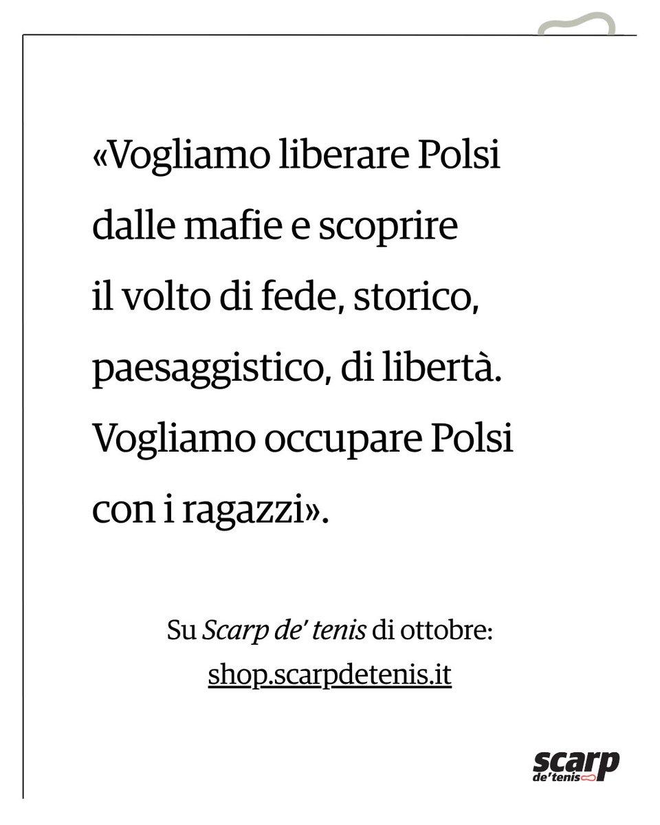 Nel docufilm Un nuovo volto per Polsi, i ragazzi autori mostrano una #Calabria diversa.Un territorio, spesso associato solo alla malavita organizzata, raccontato come luogo di bellezza e speranza.

Su #ScarpdeTenis di ottobre 
👉 shop.scarpdetenis.it
e dai nostri venditori.