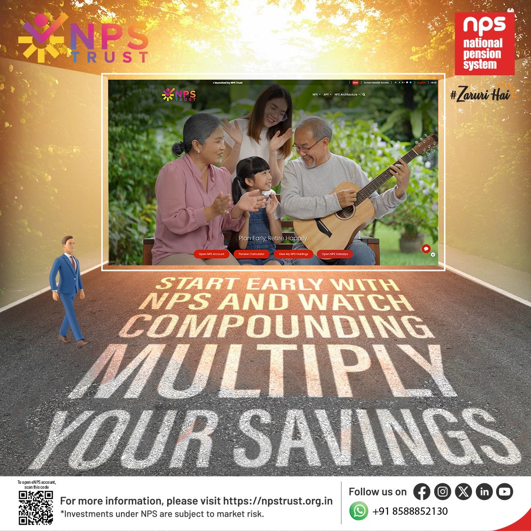 nps_trust's tweet image. Starting your NPS journey early ensures greater returns through consistent compounding.

To open an eNPS account online, please visit npstrust.org.in/open-an-nps-ac…

#NPS #StartEarly #Compounding #InvestmentChoice #SmartPlanning #RetirementReady