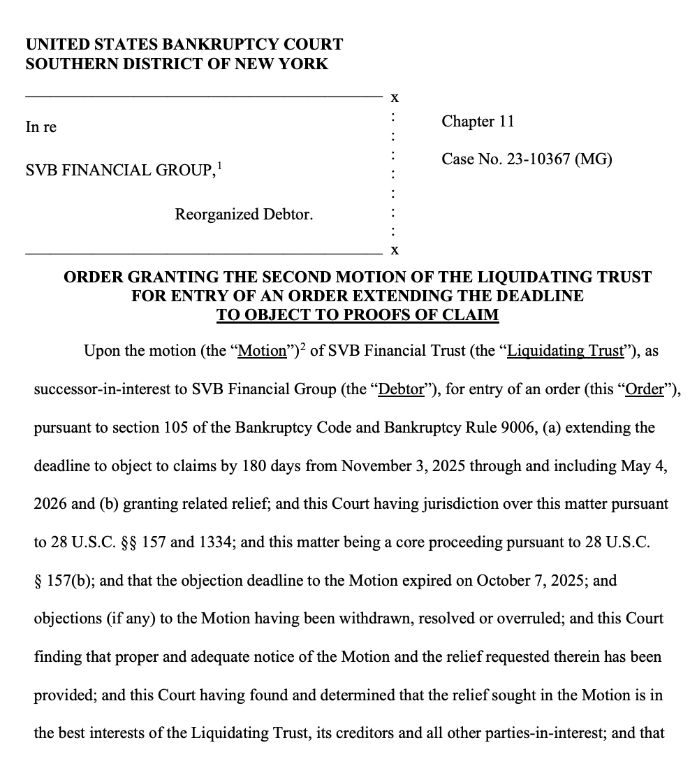 Judge Glenn has GRANTED SVBFT's Second Motion to extend the deadline ...
