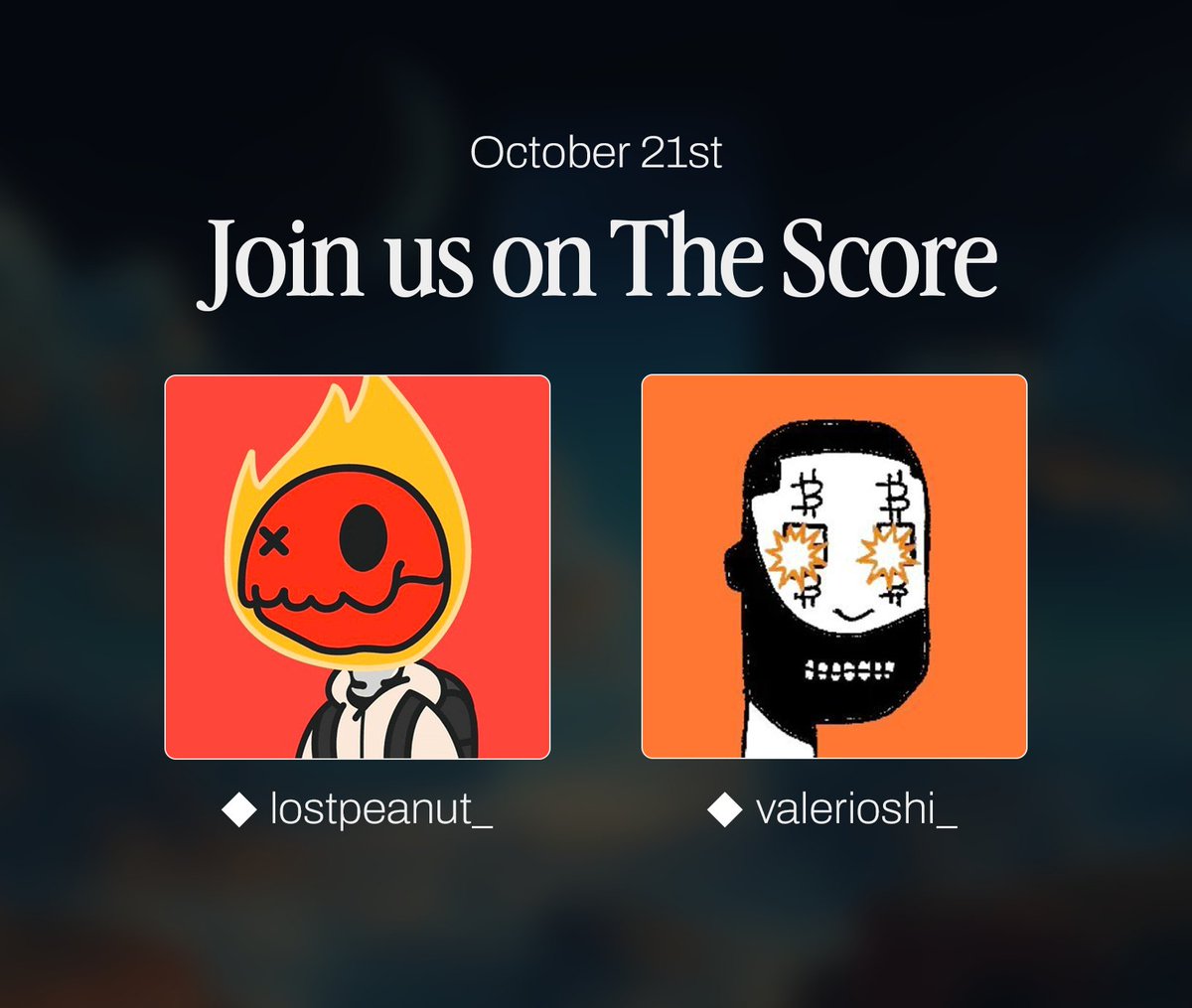 Join our hosts @lostpeanut_ and <a href="/valerioshi_/">Valerioshi 🌊</a> this week on The Score for a chat about NFTs, and what we can do to bring them back. 

Do your thing 👇
x.com/i/spaces/1DXxy…