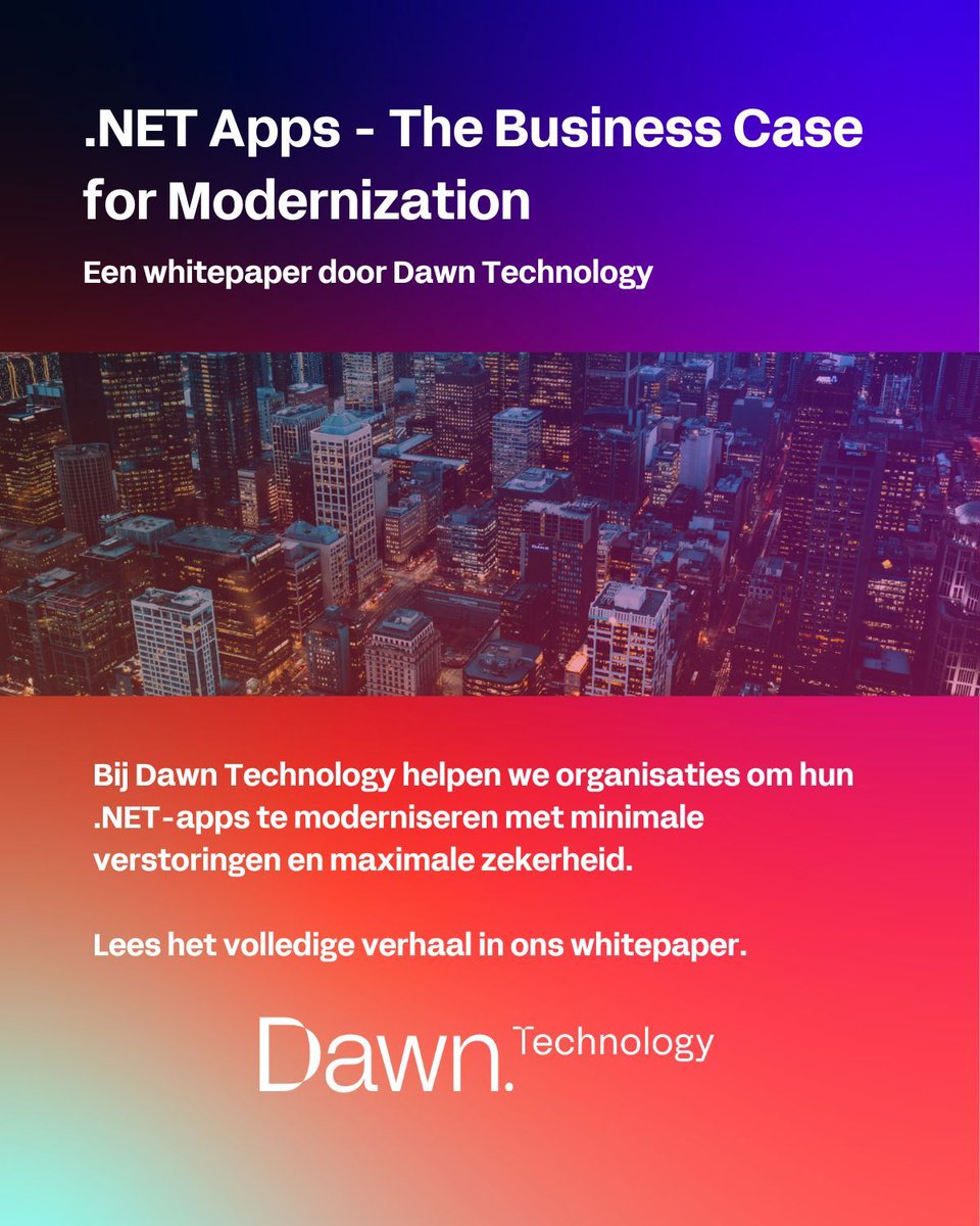 dawntechNL's tweet image. Nieuw whitepaper: “.NET Apps – The Business Case for Modernization” 🧩
Waarom en hoe je je legacy .NET-apps moderniseert, plus onze aanpak.
Nu te downloaden 👉 dawn.tech/publicatie/net…
#dotnet #modernization #legacycode #whitepaper #dawntechnology