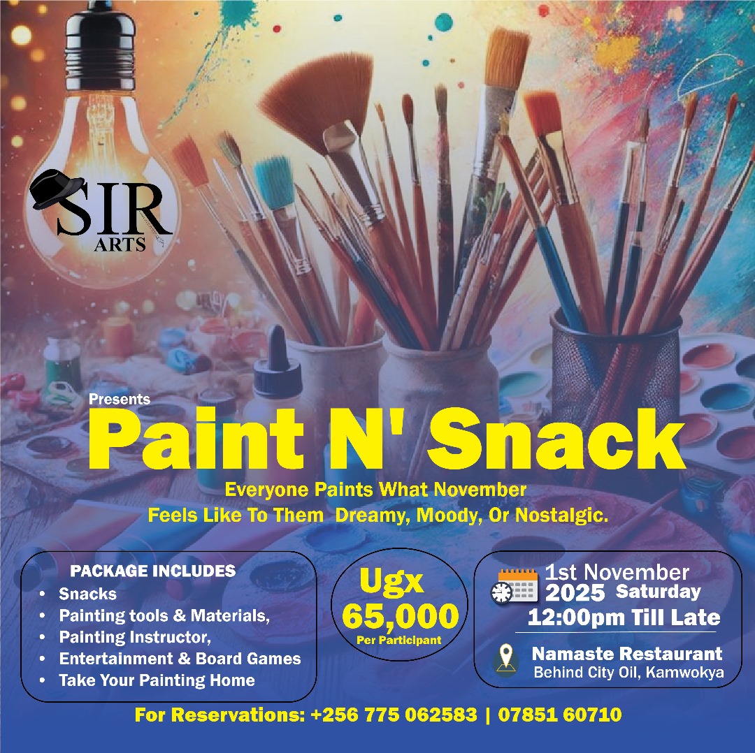 JoyNayebare's tweet image. Snack,and splatter some colour.
 Join us Nov 1 for our Paint &amp;amp; Snack activity ,where creativity meets cravings. 🎨🍿

 📍Namaste Kampala Restaurant 
⏰️ 12:00 pm till late
💰 65k per participant 

#PaintAndSnack #CreativeVibes