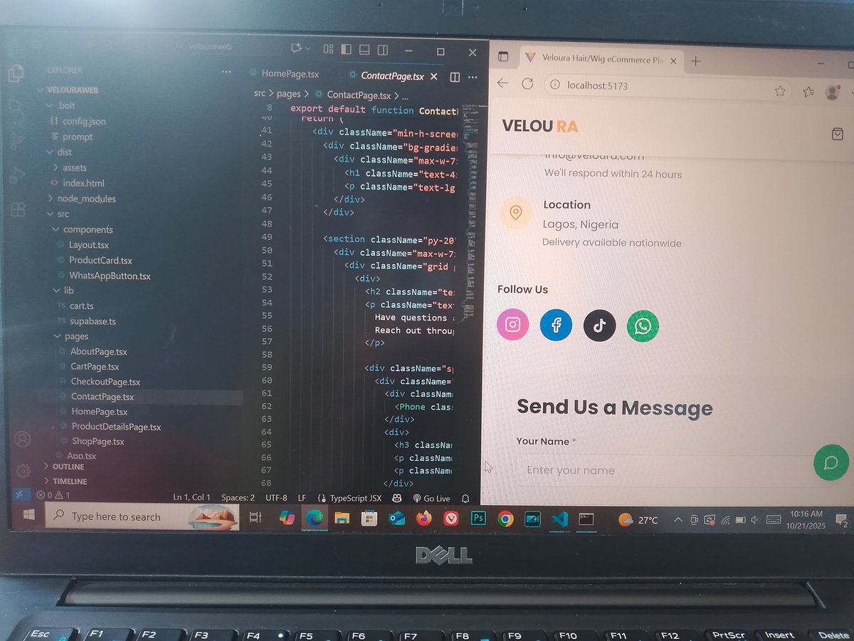 tech_evolv's tweet image. Contact page ✔️
Integrated forms, validation, and responsive layout — everything to make user interaction seamless 🖥️✨
Powered by React.js + TypeScript with a focus on simplicity and usability.
#VelouraHair #FrontendDev #ReactJS #TypeScript #WebDevelopment #UIUX #Ecommerce
