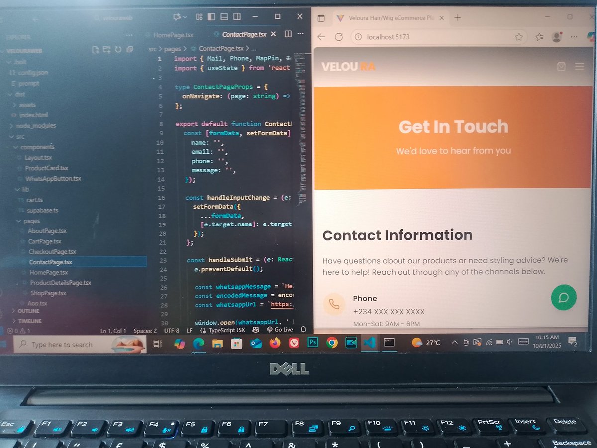 tech_evolv's tweet image. Contact page ✔️
Integrated forms, validation, and responsive layout — everything to make user interaction seamless 🖥️✨
Powered by React.js + TypeScript with a focus on simplicity and usability.
#VelouraHair #FrontendDev #ReactJS #TypeScript #WebDevelopment #UIUX #Ecommerce