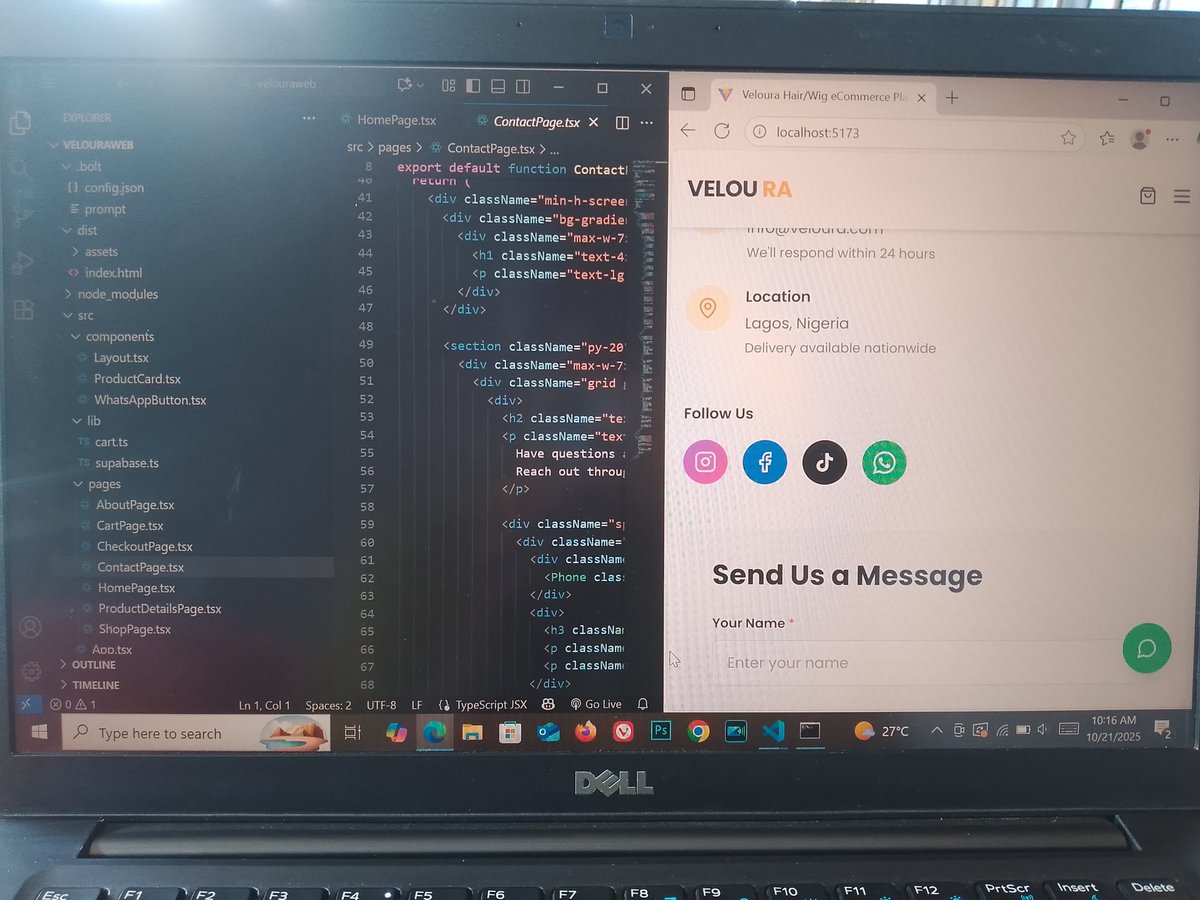 tech_evolv's tweet image. Contact page ✔️
Integrated forms, validation, and responsive layout — everything to make user interaction seamless 🖥️✨
Powered by React.js + TypeScript with a focus on simplicity and usability.
#VelouraHair #FrontendDev #ReactJS #TypeScript #WebDevelopment #UIUX #Ecommerce