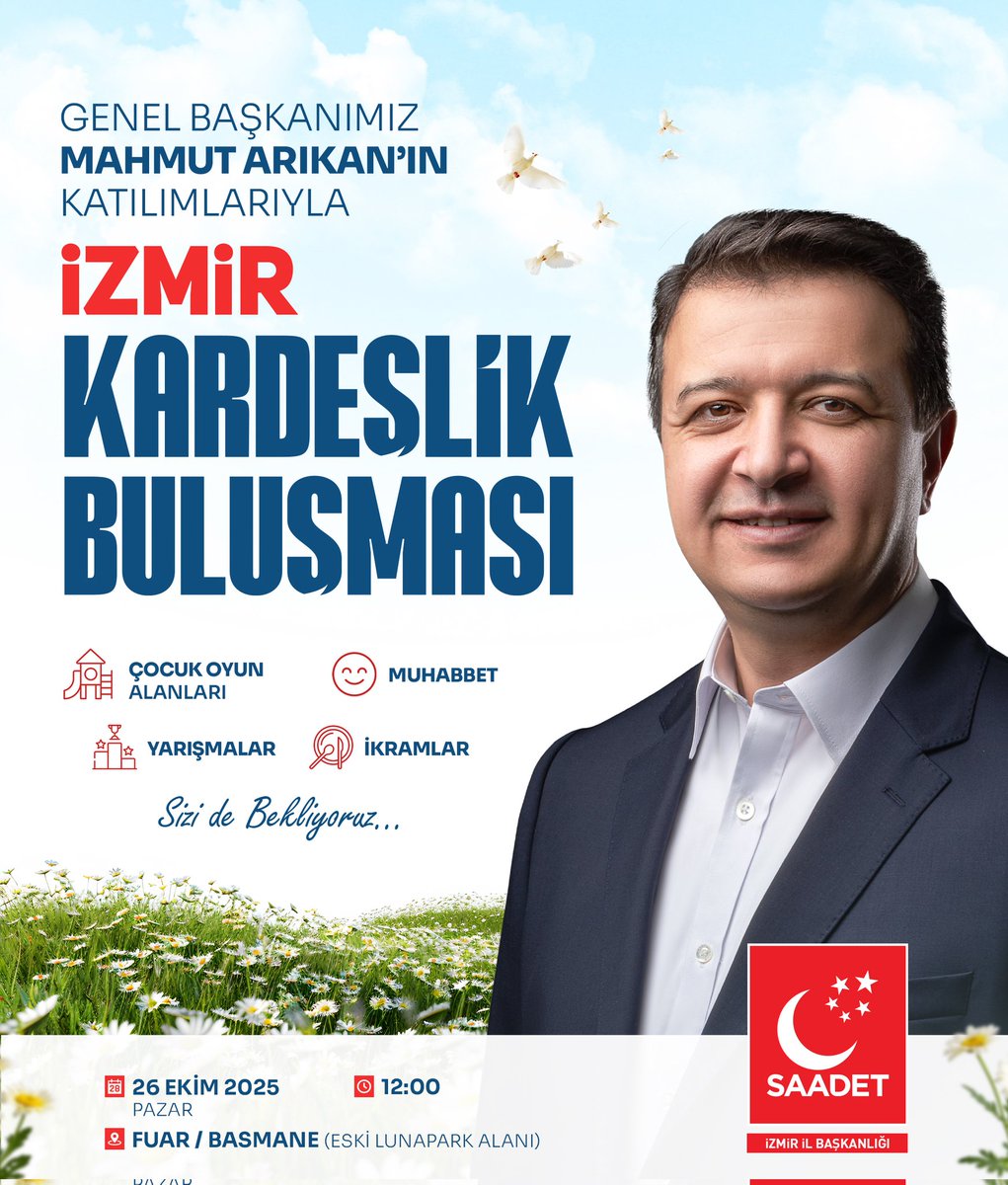 📍 Genel Başkanımız Mahmut Arıkan İzmir'de!
🤝 Kardeşlik Buluşması

📅 26 Ekim 2025 | Pazar
🕓 12.00
🌳 Fuar - Basmane
      (Eski Lunapark Alanı)