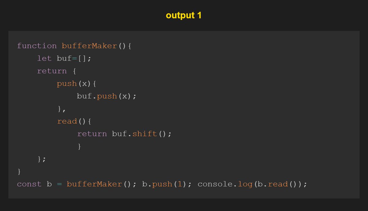 koomekelvink's tweet image. Producer/consumer semantics via closures — one pushes, one pulls, and a hidden buffer keeps the peace.
Javascript book ->
leanpub.com/javascriptstar…
#javascriptlearning #javascripttips #SoftwareDevelopment #SoftwareEngineering #buildinpublic #letsconnect #100DaysOfCode