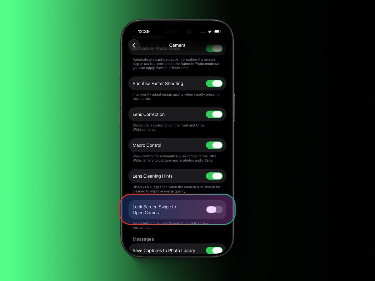 iOS 26.1 Beta 4 lets you toggle Lock Screen Camera Swipe on/off.

#iOS26update