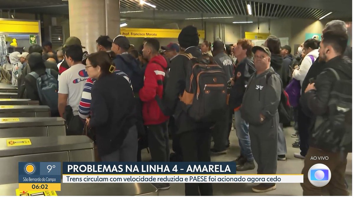 Falha no sistema de sinalização causa lentidão da Linha 4-Amarela do Metrô em SP nesta terça; Paese foi acionado ==> glo.bo/f04f078