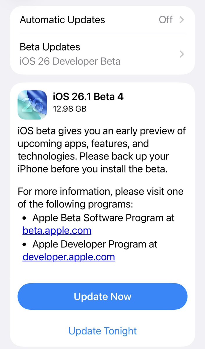iOS 26.1 Beta 4 has been released!

#iOS26update