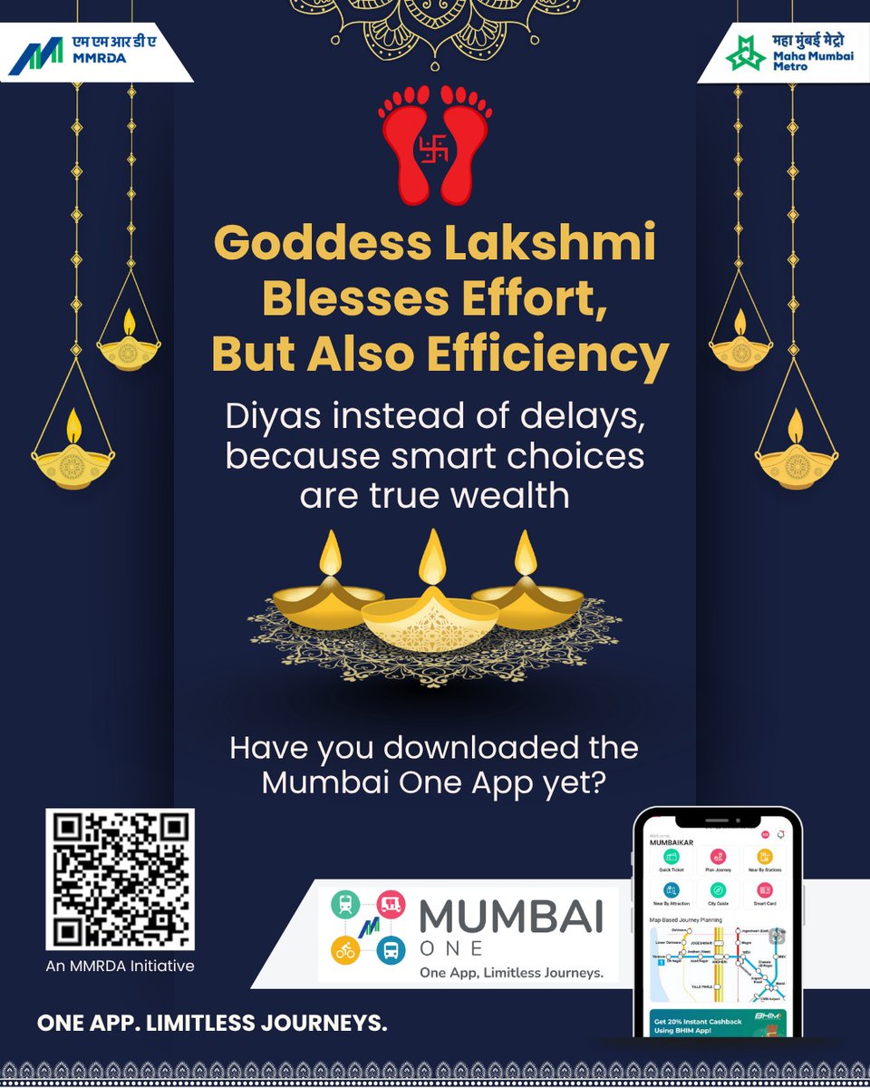 Maha Mumbai Metro Operation Corporation Ltd (@mmmocl_official) on Twitter photo Mumbaikars know that real wealth isn’t in the bank, it is measured in minutes well spent. 
This #LakshmiPujan, you can celebrate clarity, purpose and efficiency that keep life moving smoothly. The Mumbai One App brings together 11 public transport operators — metros, local Mumbaikars know that real wealth isn’t in the bank, it is measured in minutes well spent. 
This #LakshmiPujan, you can celebrate clarity, purpose and efficiency that keep life moving smoothly. The Mumbai One App brings together 11 public transport operators — metros, local