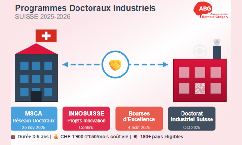 🎓 Doctorat en Suisse = Frais CHF 1'298/an + Salaire garanti
Notre guide 2025-26 :
✅ Innosuisse 
✅ Bourses d'Excellence (CHF 3'500/mois) 
✅ MSCA 
✅ Industrial PhD
📅 Deadline : 25/11/2025
🔗 FR abg.asso.fr/fr/article/2747
Eng abg.asso.fr/en/article/2747
#PhDFunding #Switzerland #ABG