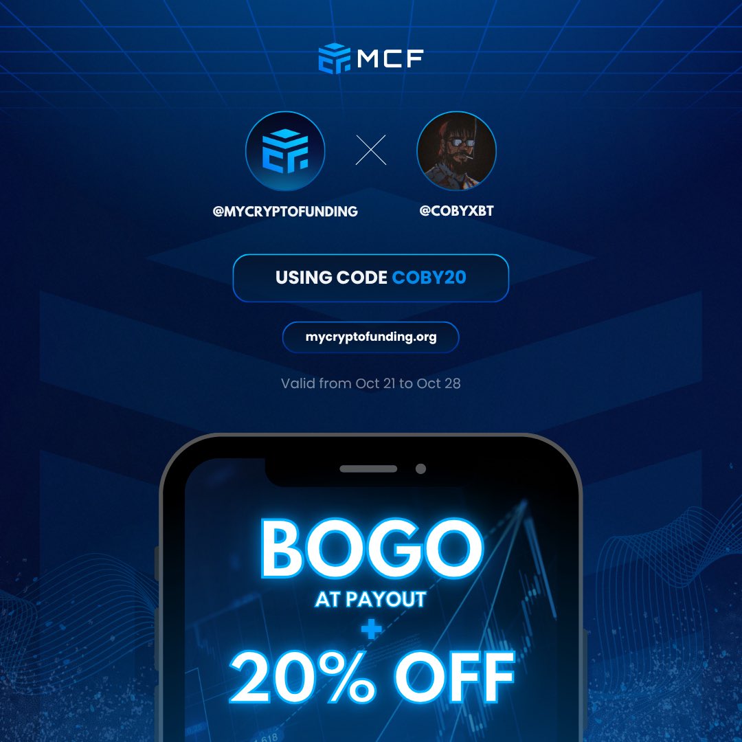 🚀 NEW MCF PROMO IS LIVE! 🚀

Buy 1, Get 1 FREE + 20% OFF using code COBY20 💥
✅ Complete your challenge &amp; get another account for FREE!

📆 Valid from Oct 21 – Oct 28
🔗 mycryptofunding.org

This one’s HUGE — don’t miss it!
<a href="/MyCryptoFunding/">My Crypto Funding</a> #PropFirm #CryptoTrading