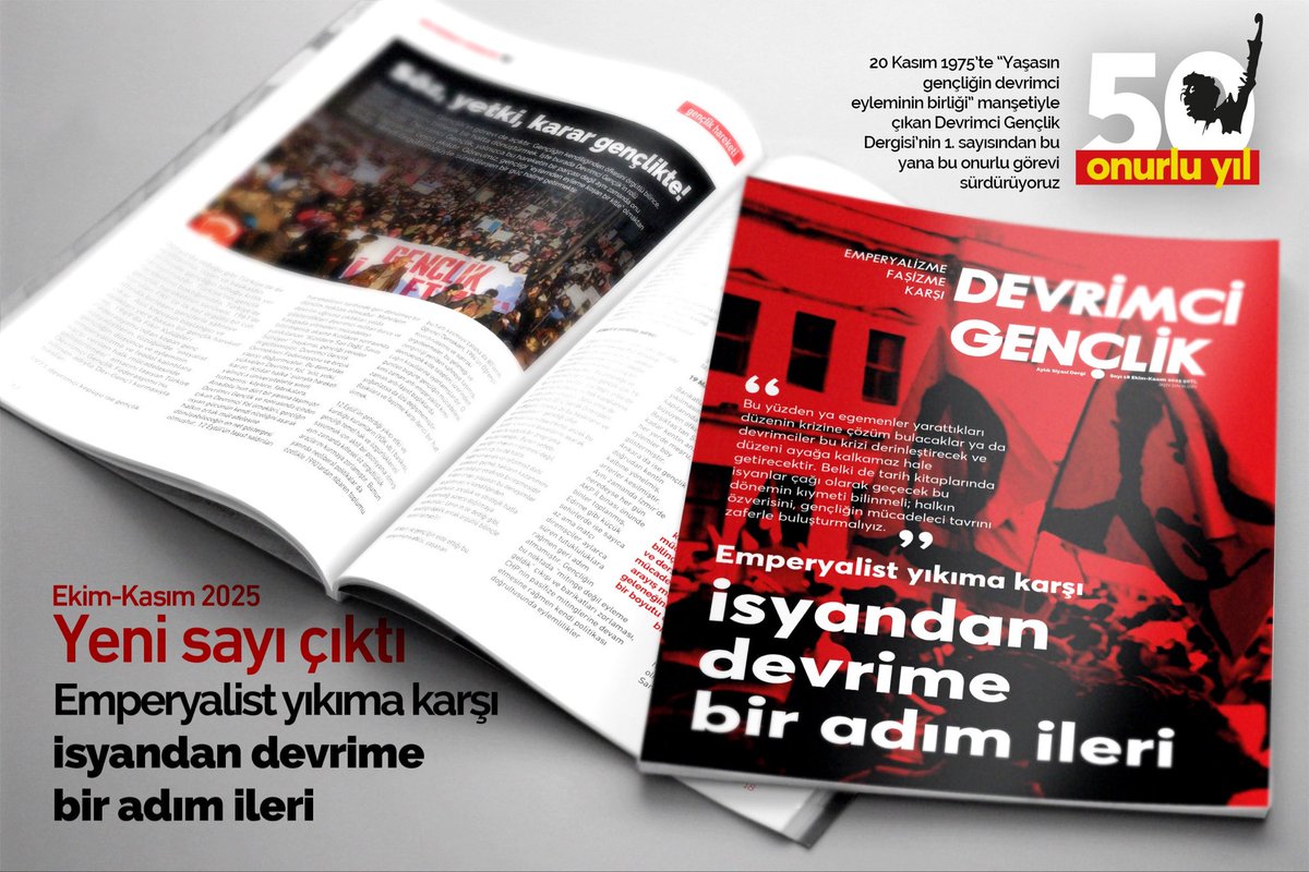 devrimcigenclk's tweet image. Devrimci Gençlik Dergisi yeni sayısı çıktı!

📣“İsyandan Devrime Bir Adım İleri”

🔴20 Kasım 1975’te “Yaşasın Gençliğin Devrimci Eyleminin Birliği” manşetiyle çıkan Devrimci Gençlik Dergisi’nin 1. sayısından bu yana bu onurlu görevi sürdürüyoruz!

📌Bu Yolun Sonu Özerk-Demokratik…