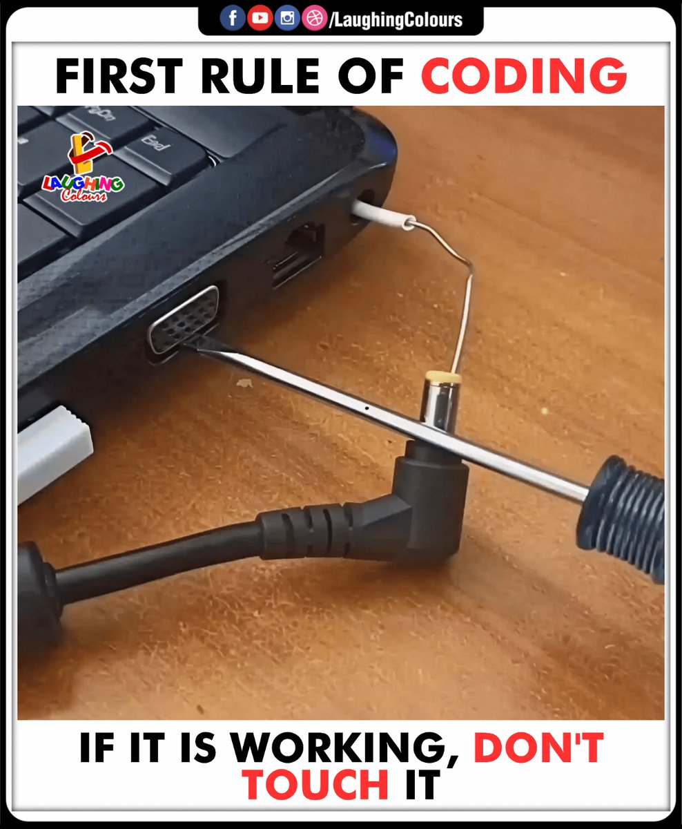 LaughingColours's tweet image. Coder’s ultimate survival rule 💻
#CodingLife #ProgrammerHumor #TechMeme #Developers #RelatableContent #ITLife
