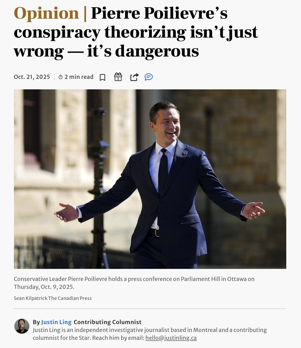 "I can’t believe that this needs to be said, but: It is wrong to call for the jailing of your political opponents. Perhaps somebody should tell Pierre Poilievre...these remarks are anti-democratic. 

It’s emblematic of a politician who has lost his mind"

thestar.com/opinion/contri…