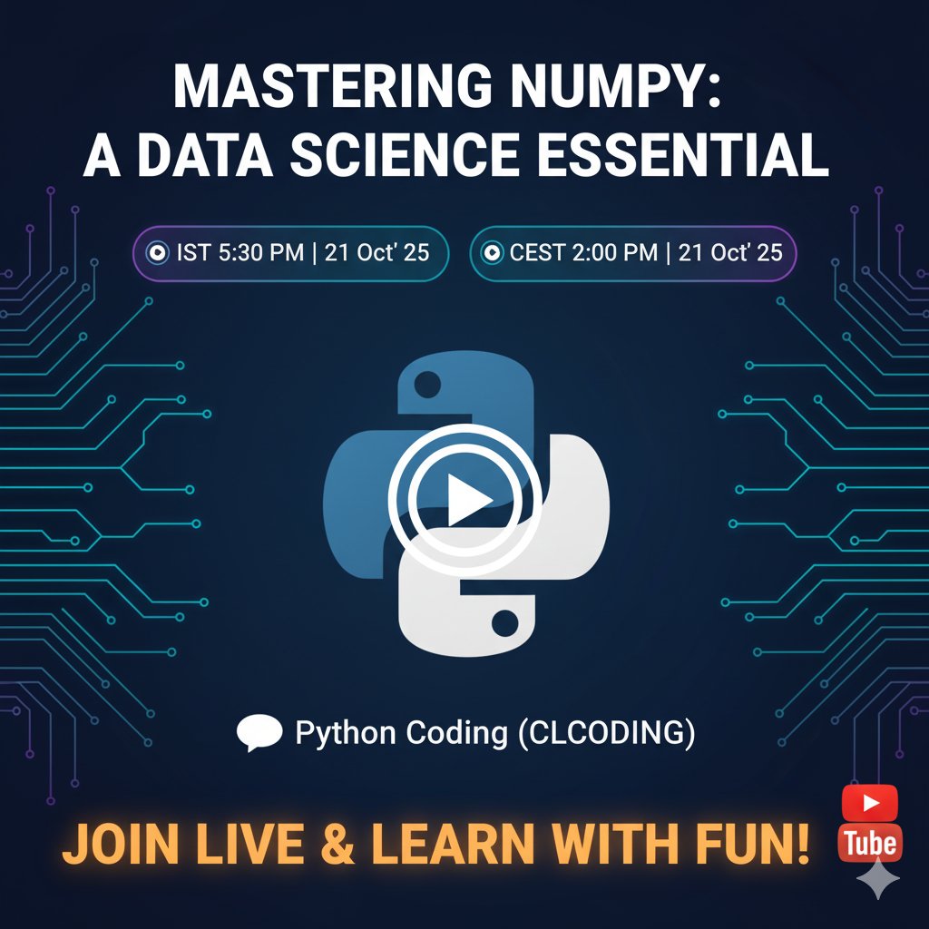 clcoding's tweet image. Master the logic, power the data — NumPy is where Python meets performance
Join the live class: youtube.com/live/ErnE2QnEw…