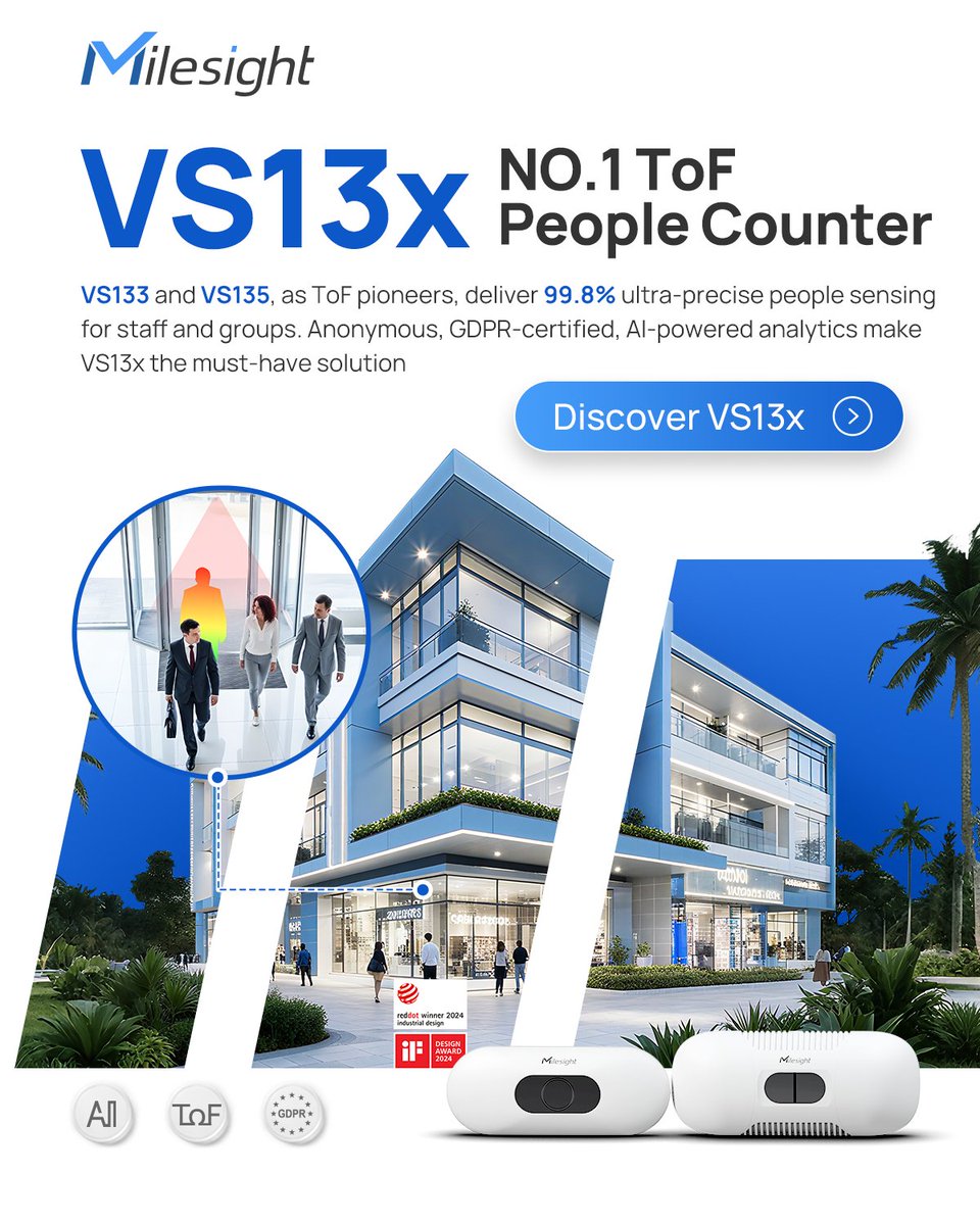 MilesightIoT's tweet image. 🚀 VS13x Series, powered by advanced Time of Flight (ToF) technology, delivers ultra-precise, anonymous, and AI-driven people sensing for smart buildings, retail analytics, and workspace management.
Learn how VS13x reshapes your spaces：milesight.com/iot/product/lo…