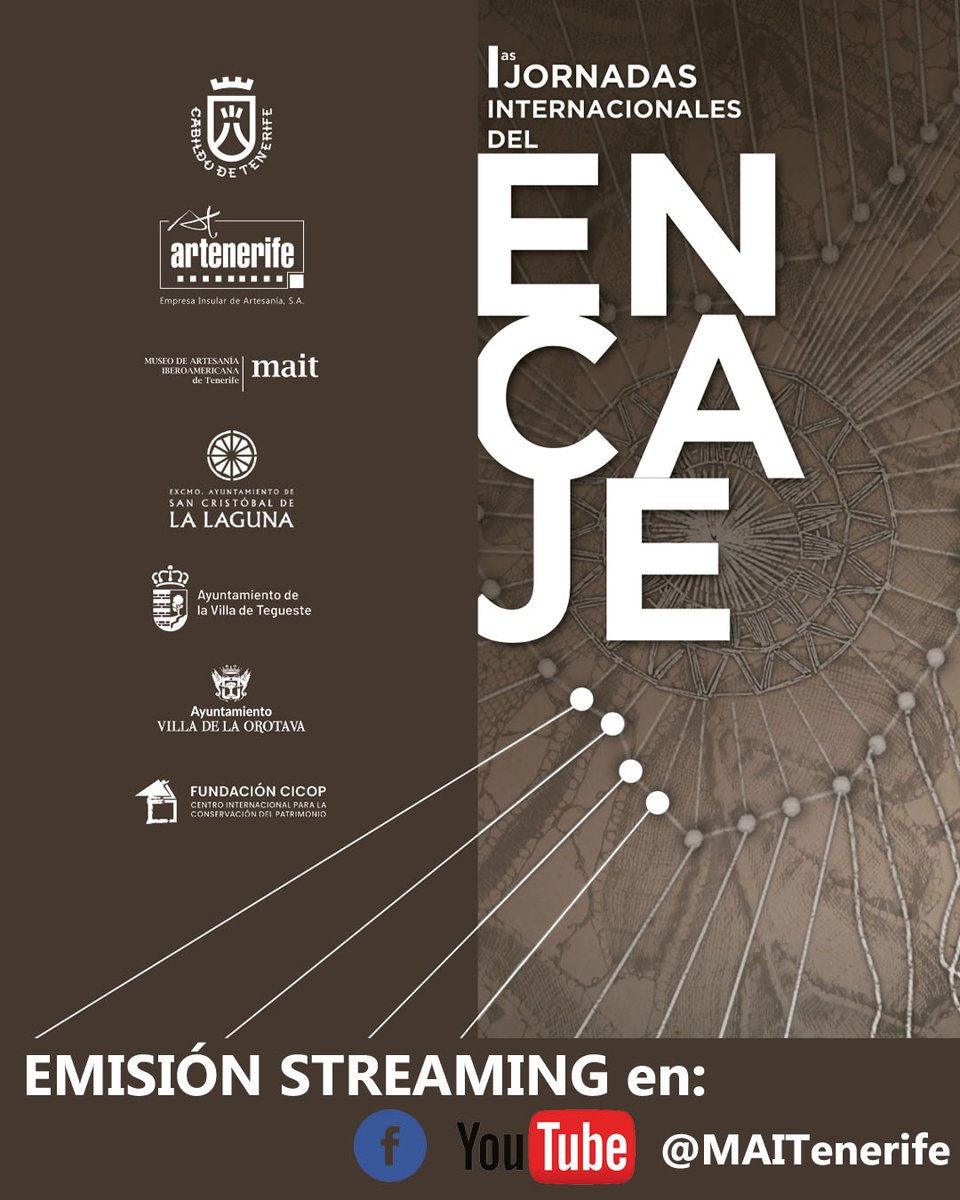 🗣️✨ 1ª Jornadas Internacionales del Encaje Tenerife 2025 <a href="/Artenerife_/">Artenerife</a> <a href="/CabildoTenerife/">Cabildo de Tenerife</a>
📌 ¡¡AFORO COMPLERO pero podrás vivir el Congreso en directo por streaming en el canal de YouTube y Facebook @Maitenerife‼️
🗓️Del 22 al 25 octubre 2025
ℹ️Más Info: artenerife.com/1a-jornadas-in…