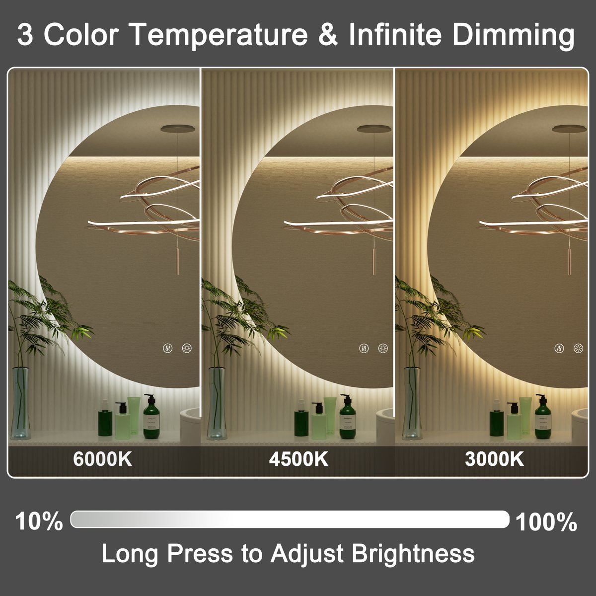 Your perfect bathroom mood lighting is here!💫
☀️ Bright morning routine? 6000K cool white has you covered.
😌 Relaxing evening bath? 3000K warm white sets the vibe.
💡 Need just the right light? Adjust brightness from 10-100%
Transform your space today!
🛒amazon.com/dp/B0C9BT6D9W