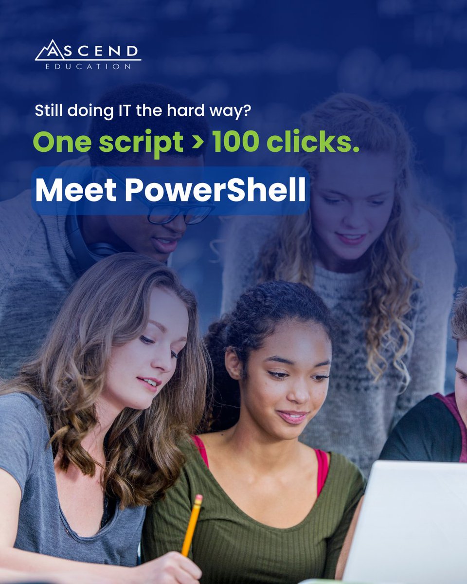 Ascend_EDU's tweet image. Click less. Automate more. ⚡
PowerShell turns 100 IT clicks into 1 script.
Learn to automate, manage, and troubleshoot like a pro.
👉 ascendeducation.com/it-professiona…
#PowerShell #ITSkills #Automation #AscendEducation #FutureReady