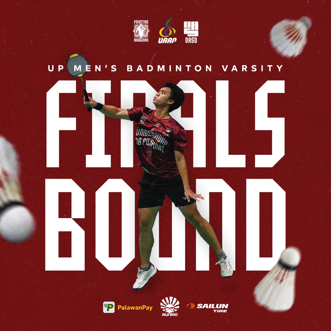 𝐅𝐈𝐍𝐀𝐋𝐒 𝐁𝐎𝐔𝐍𝐃 ✊❤️

Moving closer to the mountaintop, the UP Men’s Badminton Varsity Team 🏸 climbs their way to the Finals after dethroning the NU Men’s Badminton Team.

📍Rizal Memorial Badminton Hall
📅 October 22, 2025 (Wednesday)
⏱️: 8:00 AM
