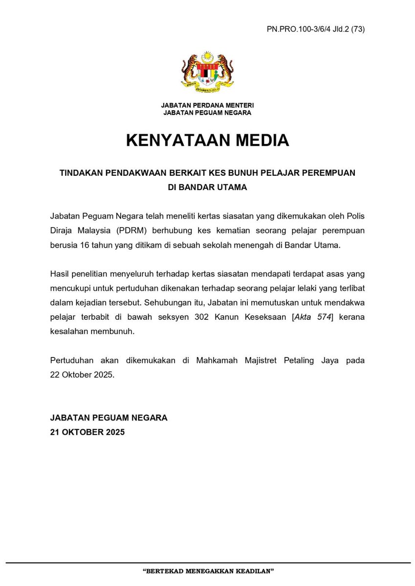 JUST IN

Kes bunuh pelajar di sekolah Bandar Utama

Saspek akan dituduh atas kesalahan membunuh bwh S302 Kanun Keseksaan di Mahkamah Majistret PJ esok, menurut Jabatan Peguam Negara.