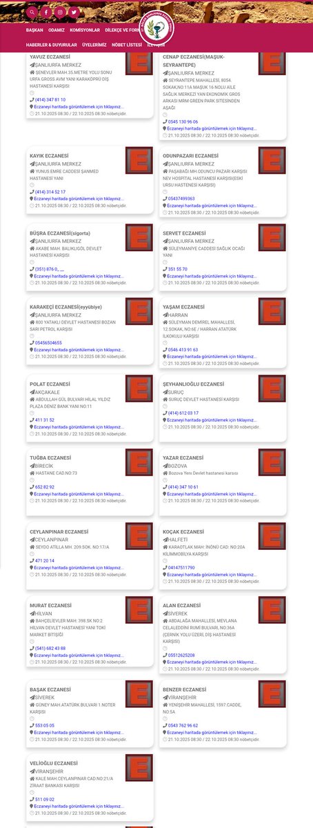 ŞANLIURFA NÖBETÇİ ECZANELERİMİZ YARIN SAAT 08:30 KADAR HİZMET VERECEKTİR GEÇMİŞ OLSUN ACİL ŞİFALAR DİLERİZ..