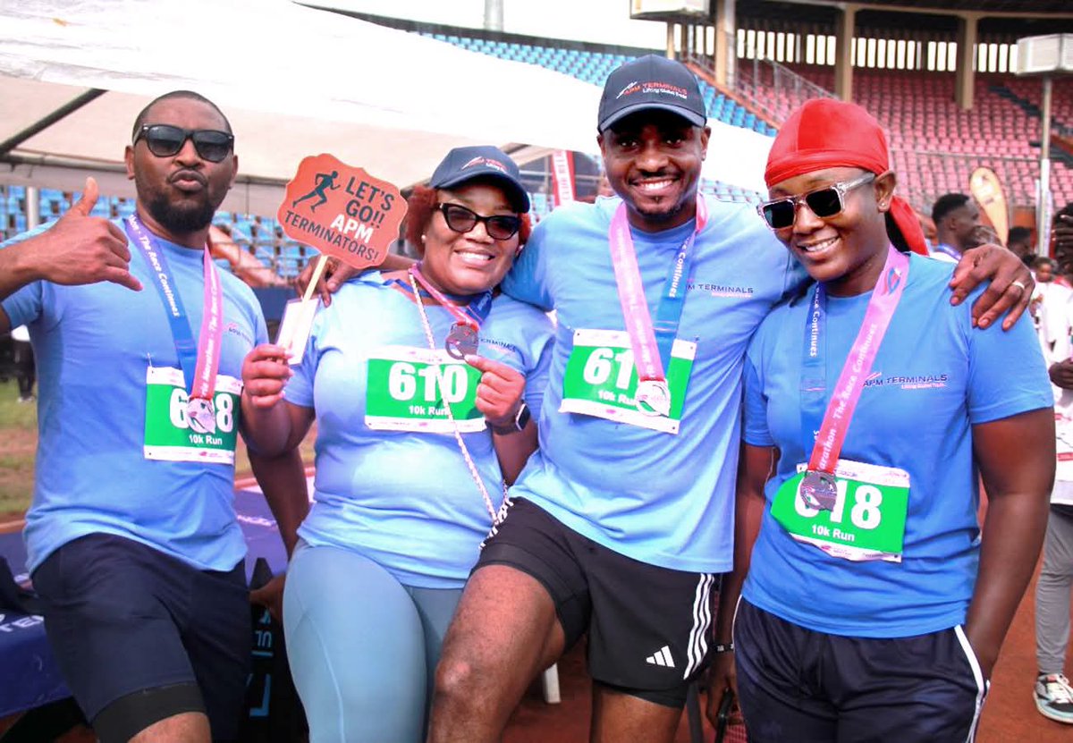 APM Terminals Liberia have been huge supporters of the Liberia Marathon in the past, and this year they covered the cost of all the t-shirts for participants. Their teamwork was visible on race day as the Terminators, made a splash at the finish line!