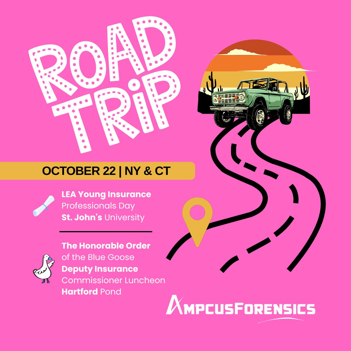 AmpcusForensics's tweet image. 🗓️ On October 22, members of the Ampcus Forensics team will be up north talking pumpkins, falling leaves and - what else - insurance! 

Find us in #NewYork enjoying the bagels at St. John&apos;s University for the LEA Young Insurance Professionals Day or in #Hartford