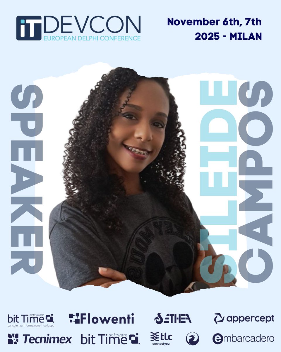 🗣 Speaker at ITDevCon 2025: Sileide Campos

She will be present at ITDevCon 2025 with two speeches:
➡Python Inside Delphi: Unlocking AI and Machine Learning
➡Hands-On Robot Control with Delphi

Agenda &amp; tickets → itdevcon.it/en/home-englis…