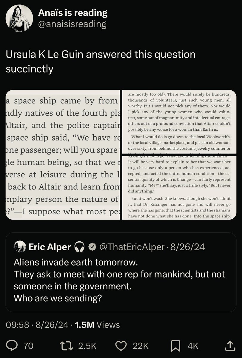 Happy birthday to Ursula K. Le Guin, whose words have helped me age with grace more than any other writer. “The Space Crone” altered my worldview.