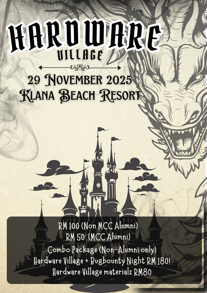 CybercampMY's tweet image. 🚨 MCC2025 Night Sessions are now open to the public!
🎯 Bugbounty Night — 28 Nov
🔧 Hardware Village — 29 Nov
💸 Fee covers supper, hotel mgmt & goodies.
More details 👉 linkedin.com/feed/update/ur…
#MCC2025 #bugbounty #hardwarevillage #nightsessions